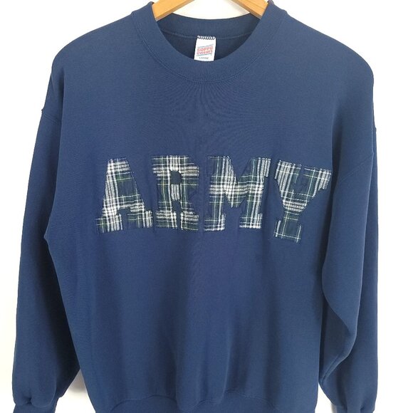 Vtg Army Sweatshirt Men's Large Navy Blue Soffe Sweats Distressed USA - Picture 1 of 14